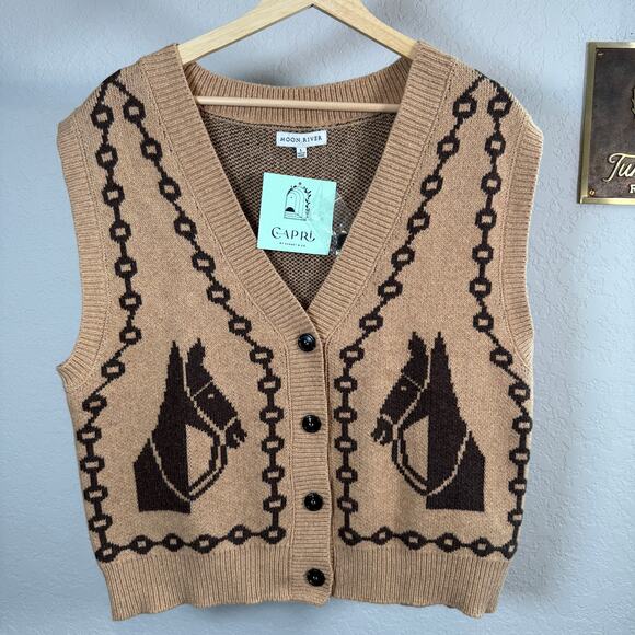 Women's Capri Cotton Blend Horse Equestrian Sweater Vest Size Large NEW - Picture 10 of 10